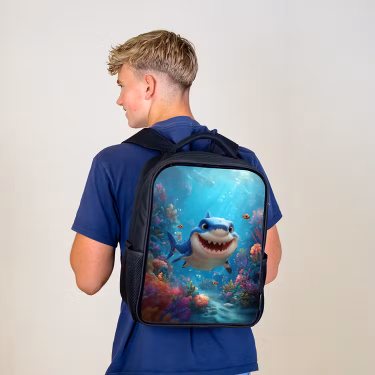 Kids backpack - Black - Happy shark in coral paradise — 5