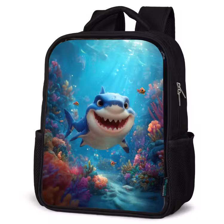 Kids backpack - Black - Happy shark in coral paradise — 6