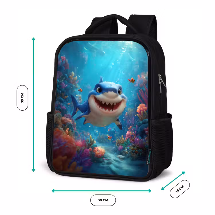 Kids backpack - Black - Happy shark in coral paradise — 8