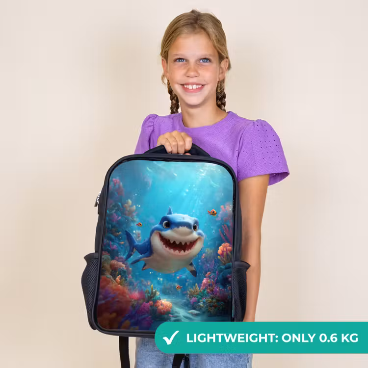 Kids backpack - Black - Happy shark in coral paradise — 9