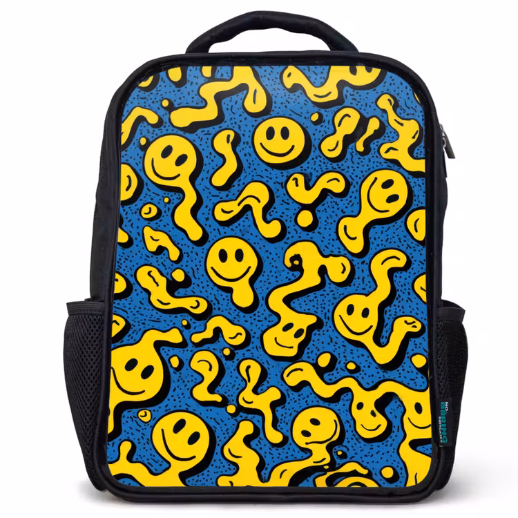 Kids backpack - Black - Laughter waves in yellow chaos — 1