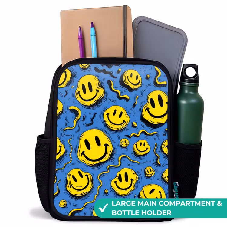 Kids backpack - Black - Melting smiles on blue — 10