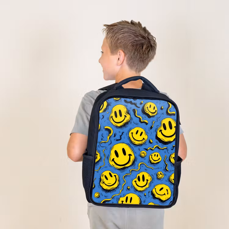 Kids backpack - Black - Melting smiles on blue — 2