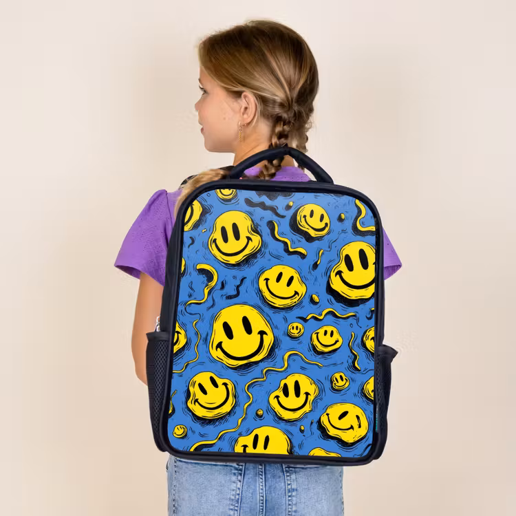 Kids backpack - Black - Melting smiles on blue — 4