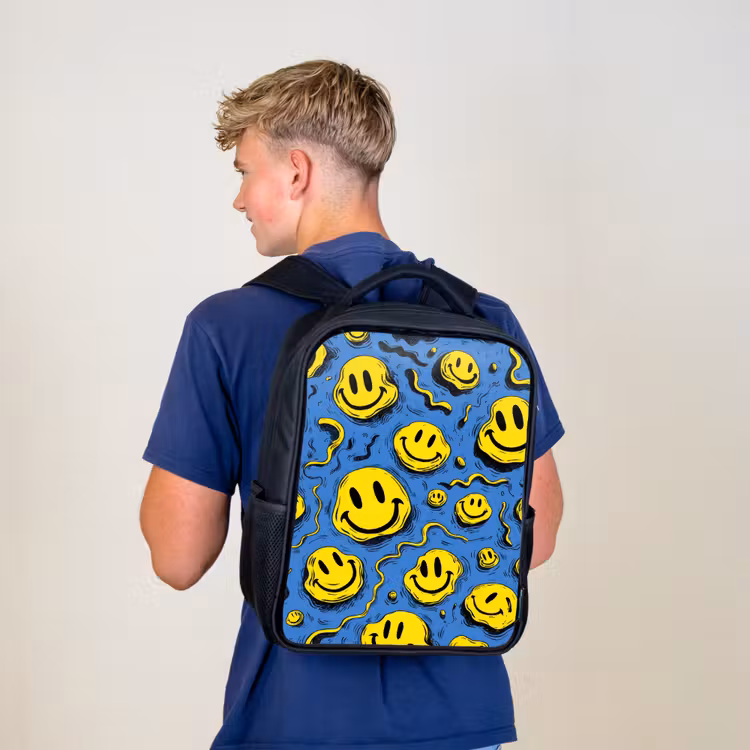 Kids backpack - Black - Melting smiles on blue — 5