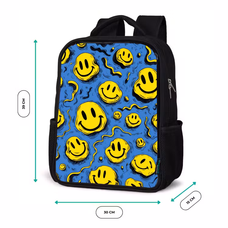 Kids backpack - Black - Melting smiles on blue — 8