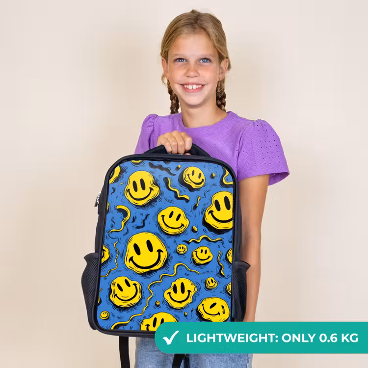Kids backpack - Black - Melting smiles on blue — 9