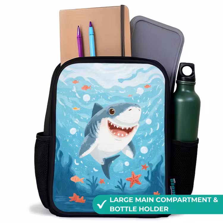 Kids backpack - Black - Merry shark in sea paradise — 10