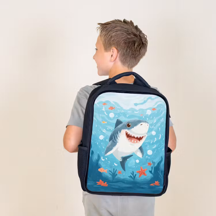 Kids backpack - Black - Merry shark in sea paradise — 2