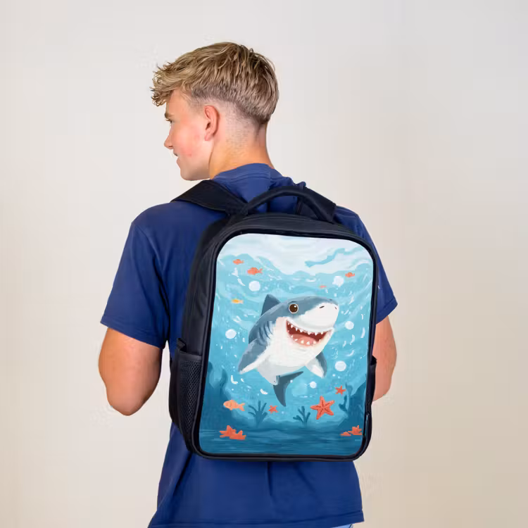 Kids backpack - Black - Merry shark in sea paradise — 5