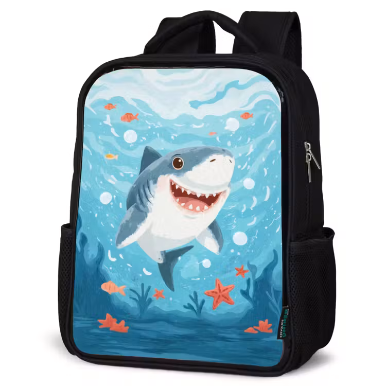 Kids backpack - Black - Merry shark in sea paradise — 6
