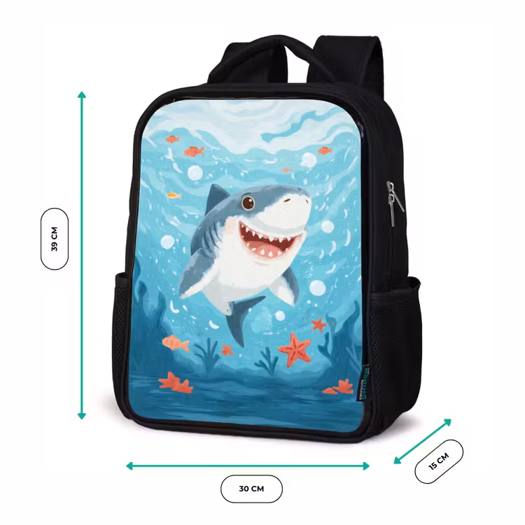 Kids backpack - Black - Merry shark in sea paradise — 8