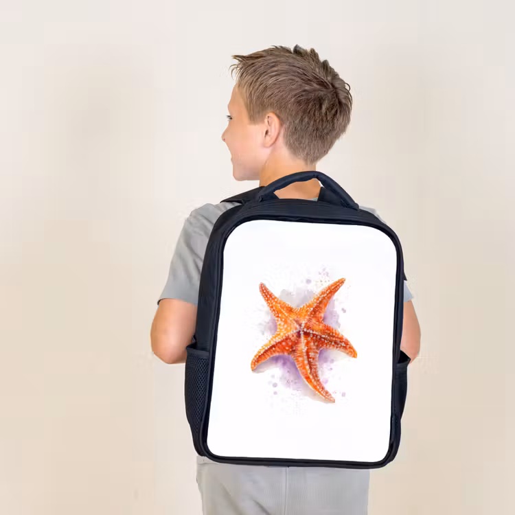 Kids backpack - Black - Orange sea jewel in watercolor — 2