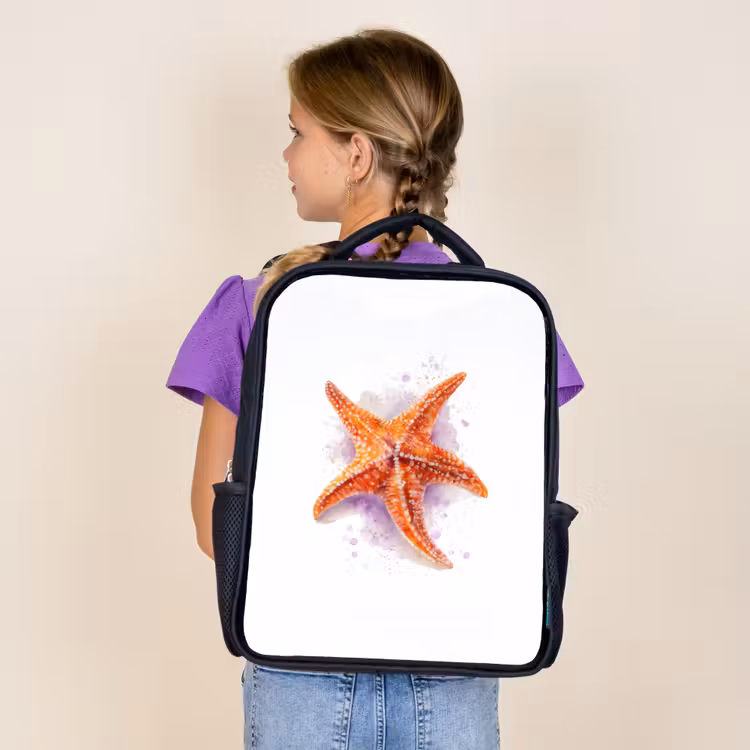 Kids backpack - Black - Orange sea jewel in watercolor — 4