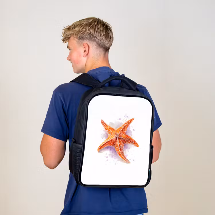 Kids backpack - Black - Orange sea jewel in watercolor — 5