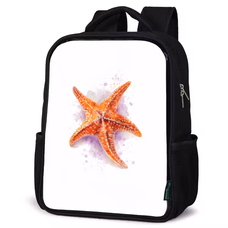 Kids backpack - Black - Orange sea jewel in watercolor — 6