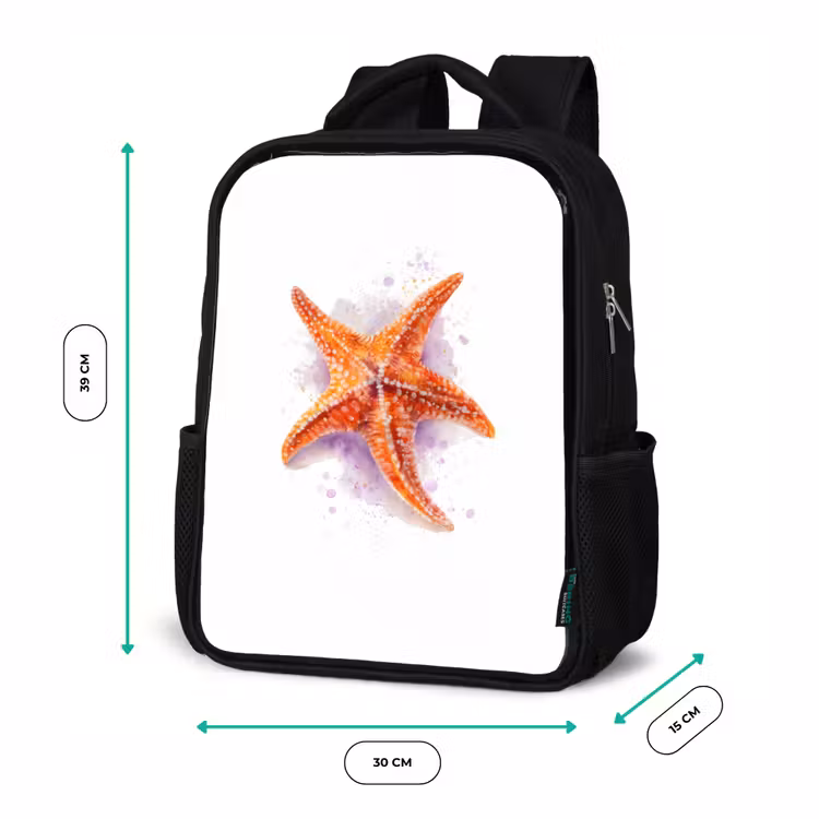 Kids backpack - Black - Orange sea jewel in watercolor — 8