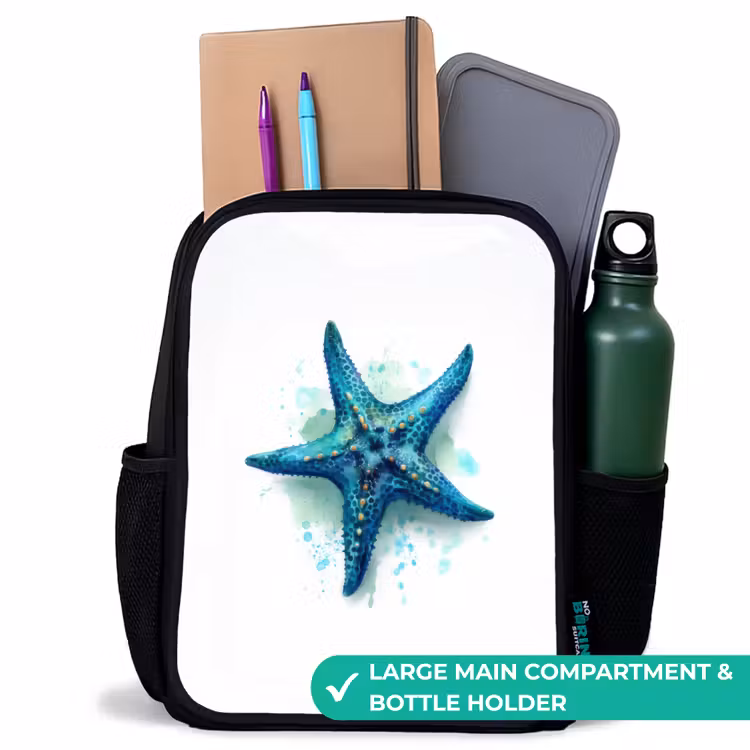 Kids backpack - Black - Starfish splendor on white canvas — 10
