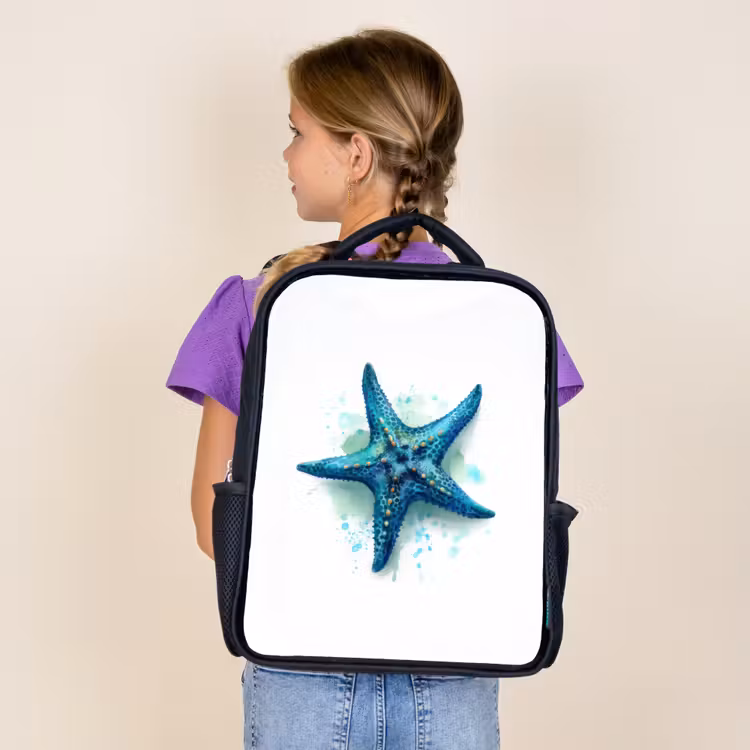 Kids backpack - Black - Starfish splendor on white canvas — 4