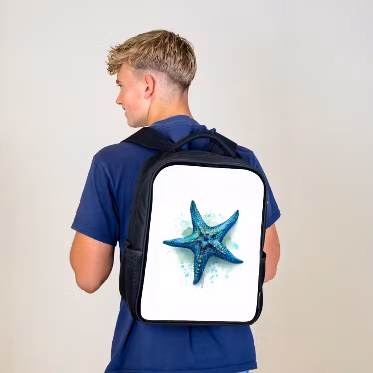 Kids backpack - Black - Starfish splendor on white canvas — 5