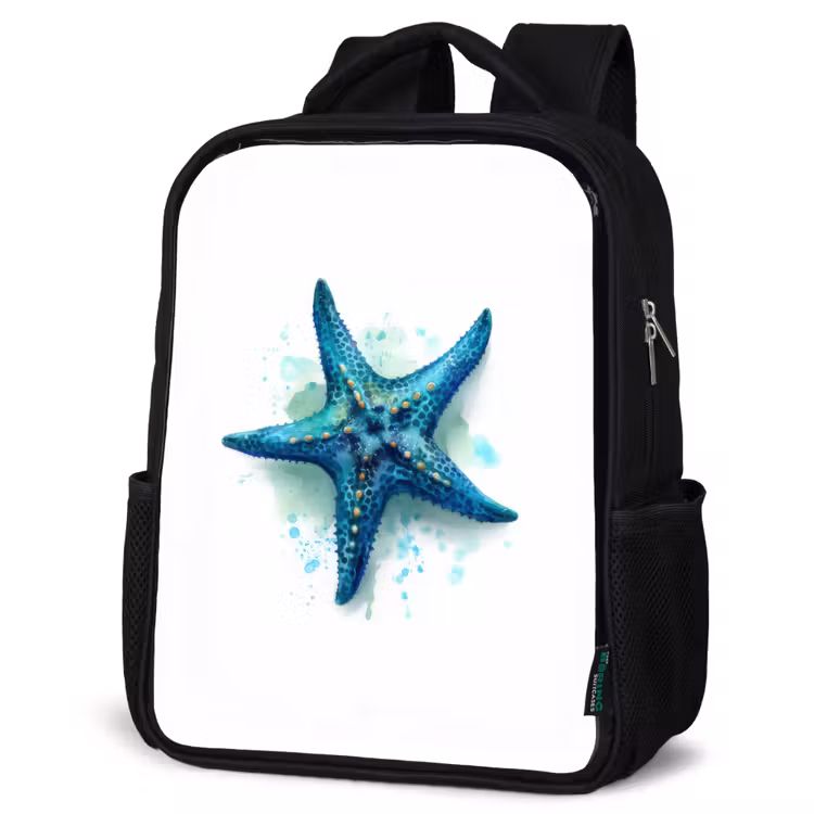 Kids backpack - Black - Starfish splendor on white canvas — 6