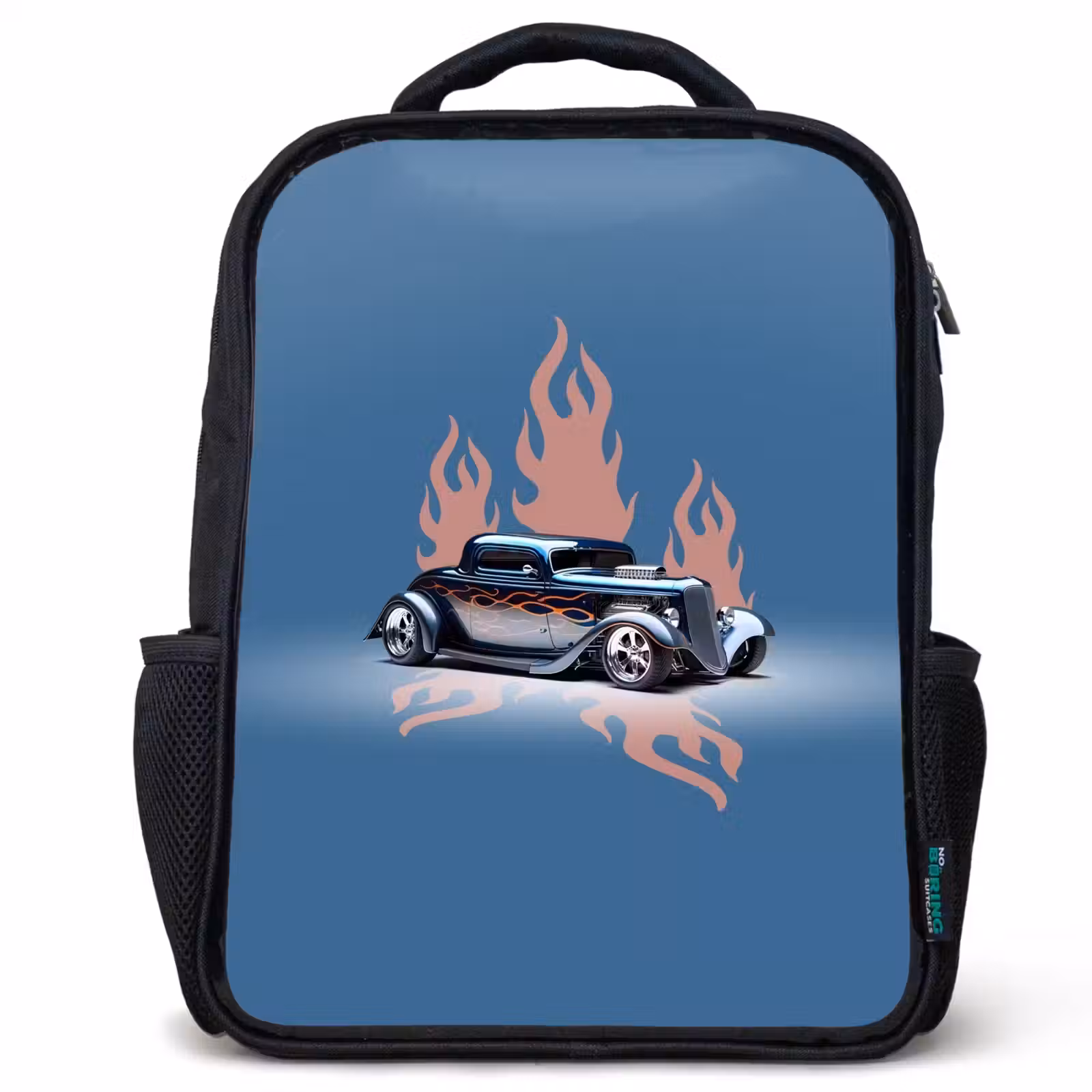 Kids backpack - Black - Blue car with pink flames — 1