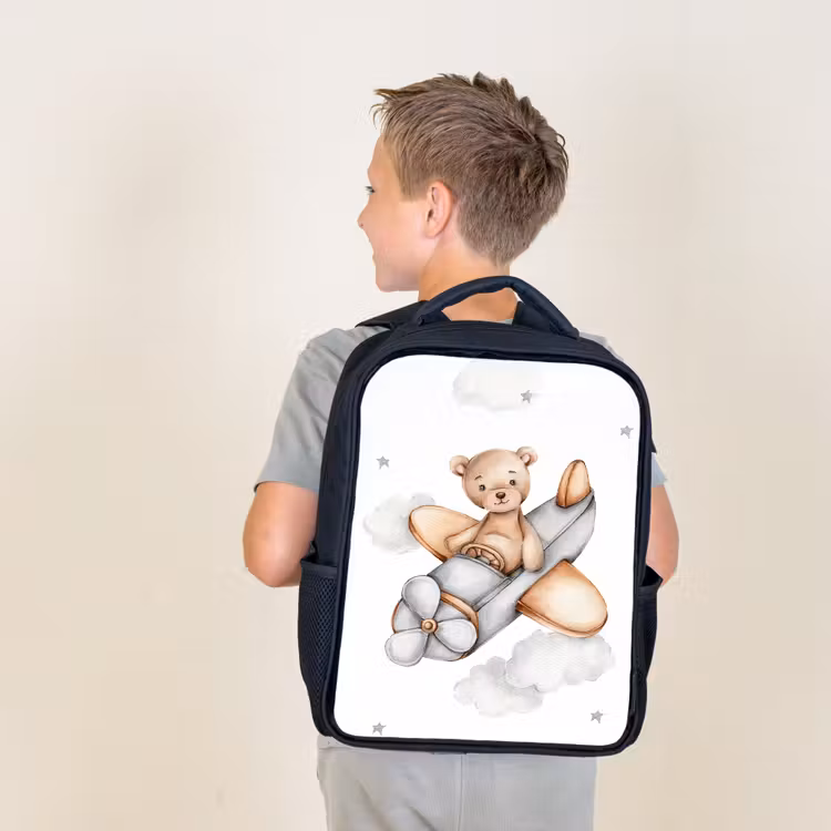 Kids backpack - Black - Bear - Airplane - Stars - Children — 2