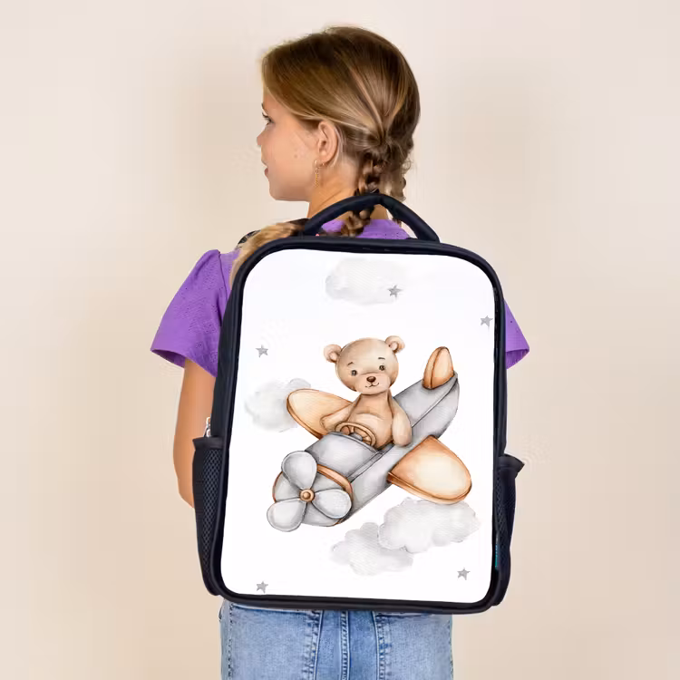 Kids backpack - Black - Bear - Airplane - Stars - Children — 4