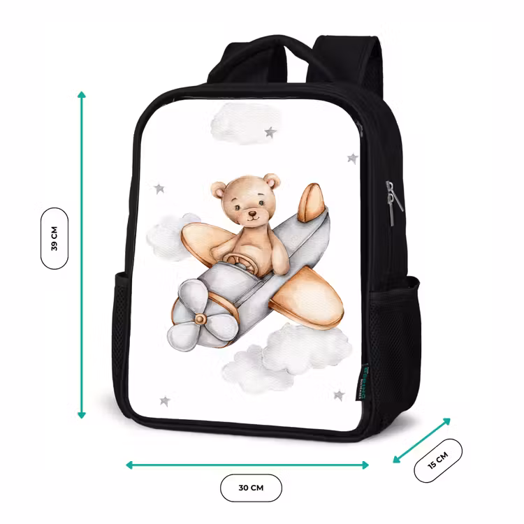 Kids backpack - Black - Bear - Airplane - Stars - Children — 8