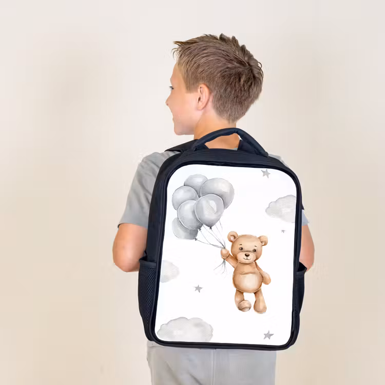 Kids backpack - Black - Bear - Balloon - Stars - Children — 2