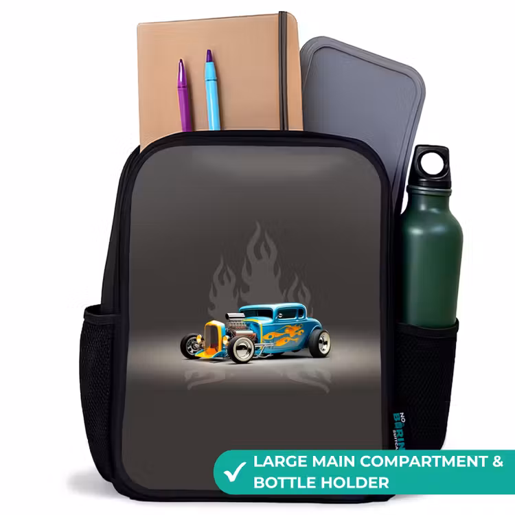 Kids backpack - Black - Blue car with gray flames — 10