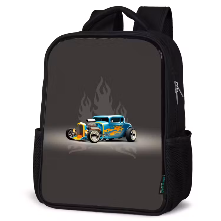 Kids backpack - Black - Blue car with gray flames — 6
