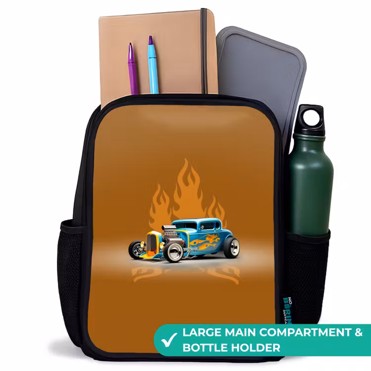Kids backpack - Black - Blue car with yellow flames — 10