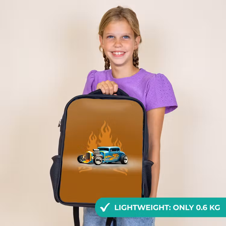 Kids backpack - Black - Blue car with yellow flames — 9