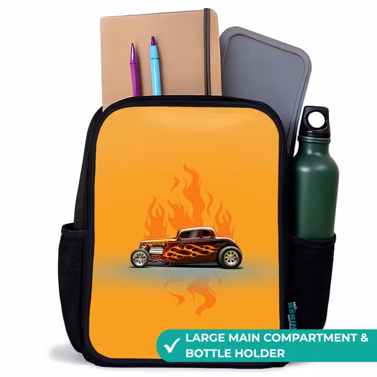 Kids backpack - Black - Brown car with yellow flames — 10