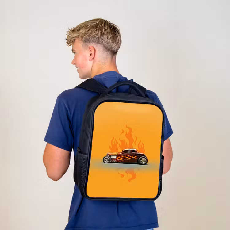 Kids backpack - Black - Brown car with yellow flames — 5