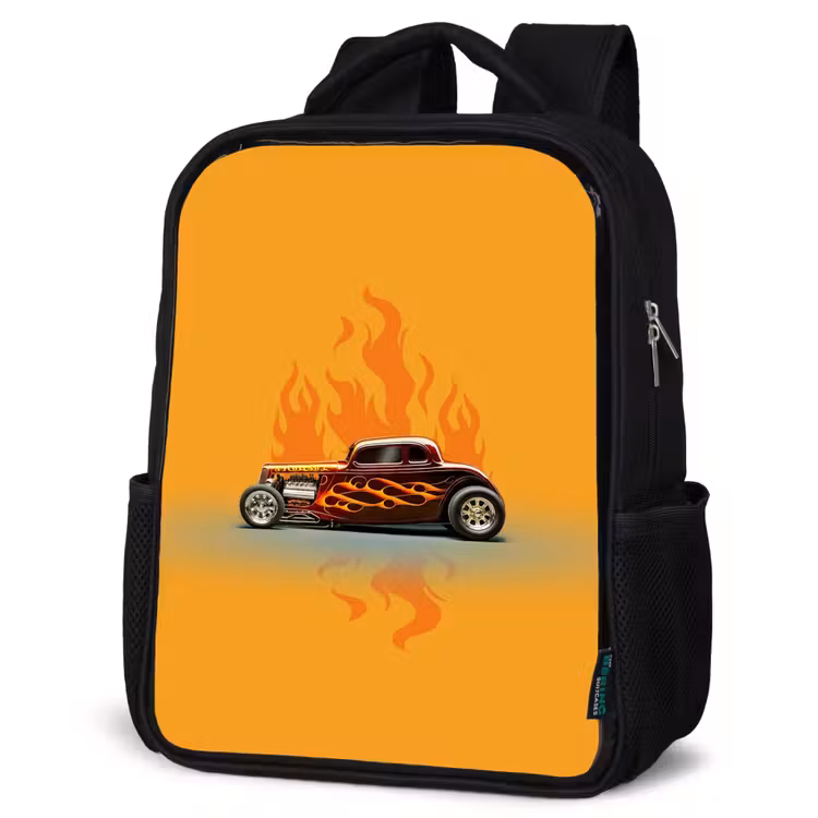 Kids backpack - Black - Brown car with yellow flames — 6