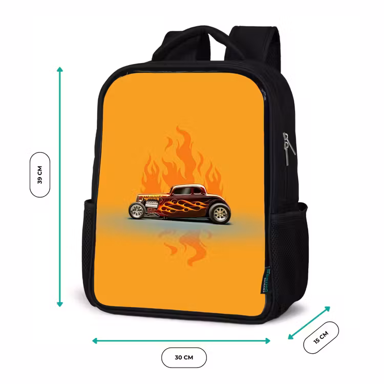 Kids backpack - Black - Brown car with yellow flames — 8