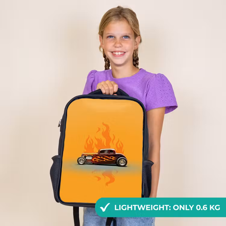Kids backpack - Black - Brown car with yellow flames — 9