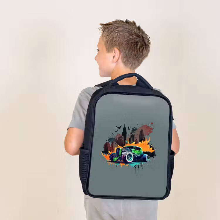 Kids backpack - Black - Car in ghost town — 2