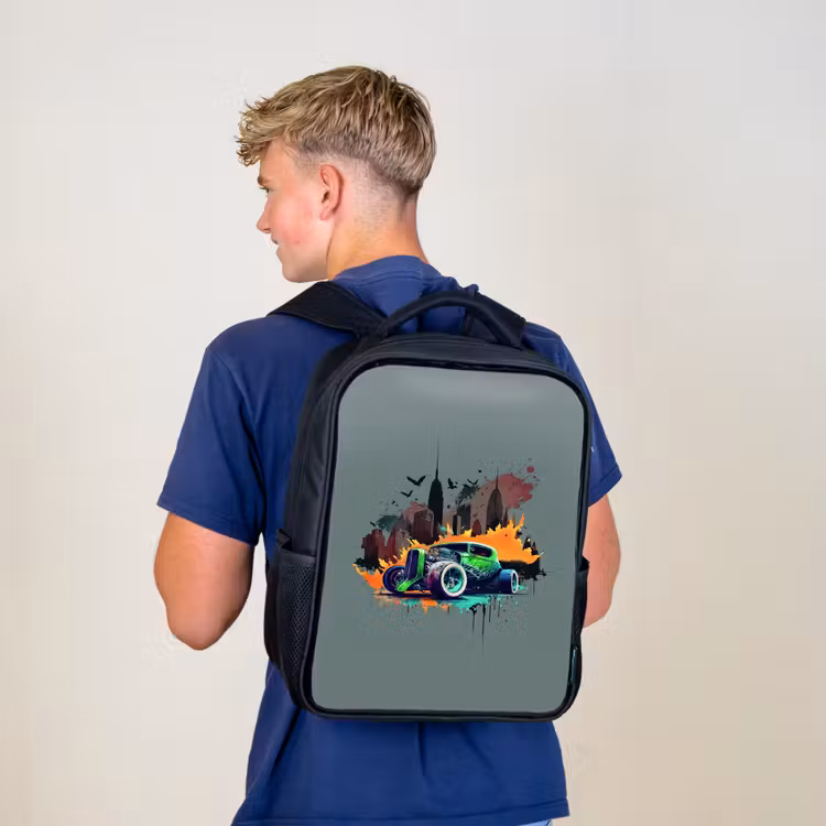 Kids backpack - Black - Car in ghost town — 5