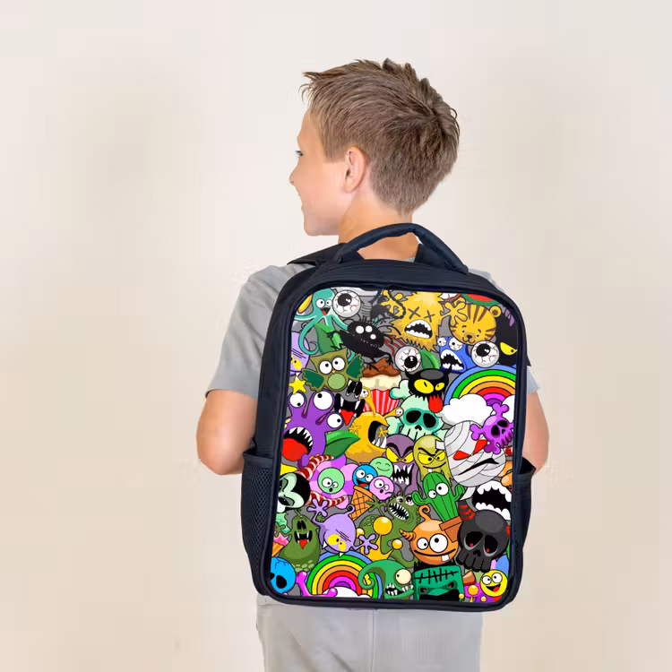 Kids backpack - Black - Colorful Monster Mix — 2