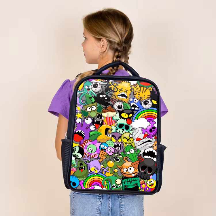 Kids backpack - Black - Colorful Monster Mix — 4