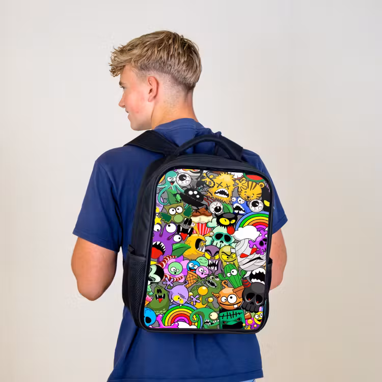 Kids backpack - Black - Colorful Monster Mix — 5