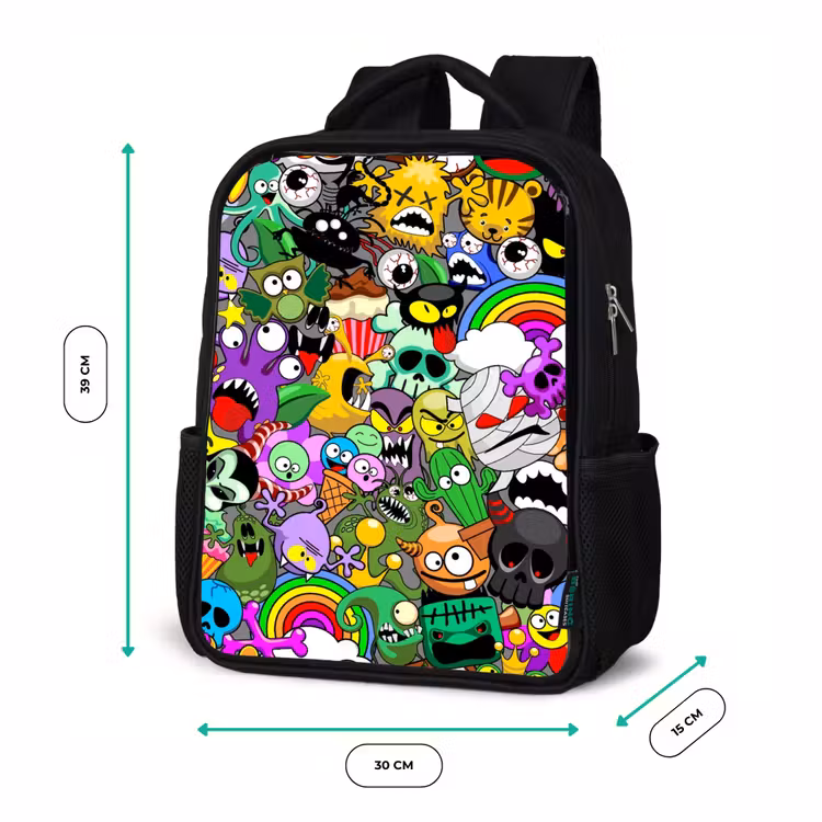 Kids backpack - Black - Colorful Monster Mix — 8