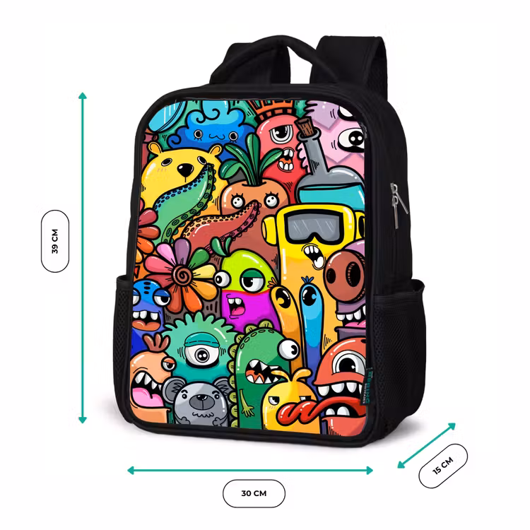Kids backpack - Black - Colorful Monster Parade — 8