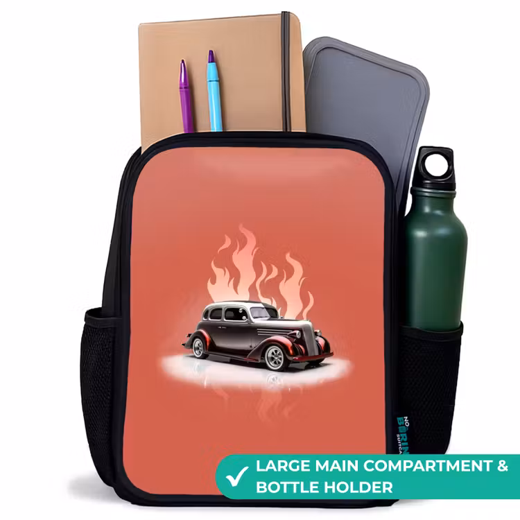 Kids backpack - Black - Gray car with pink flames — 10