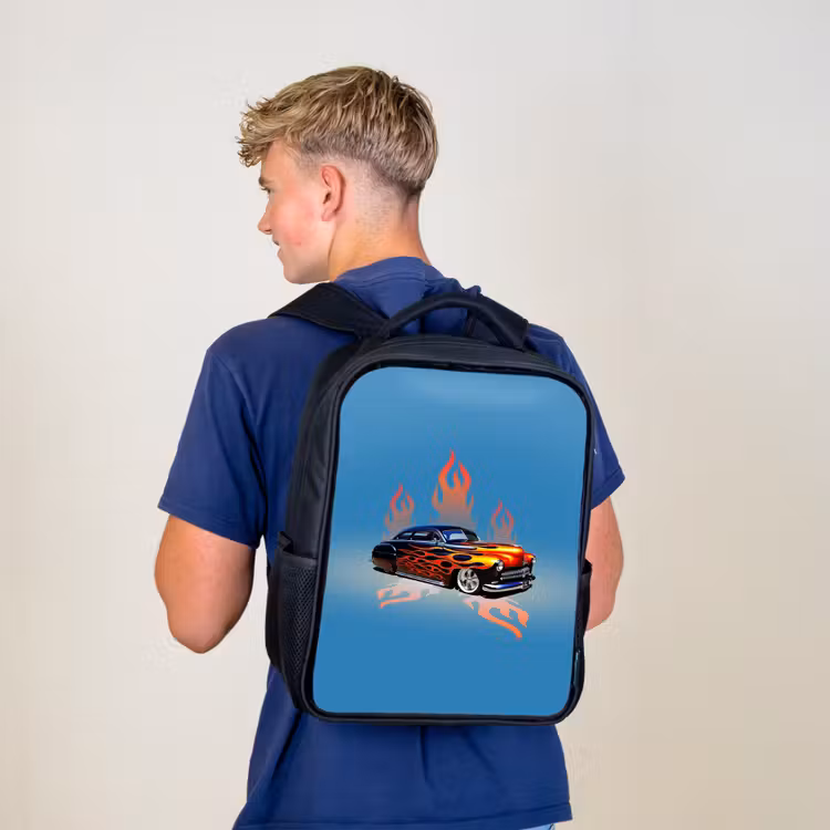 Kids backpack - Black - Hotrod flames — 5