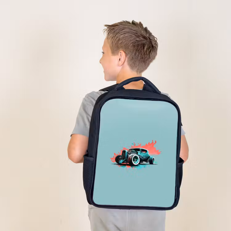 Kids backpack - Black - Hotrod turquoise — 2