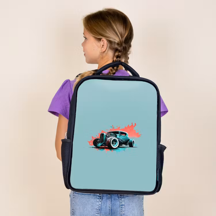 Kids backpack - Black - Hotrod turquoise — 4